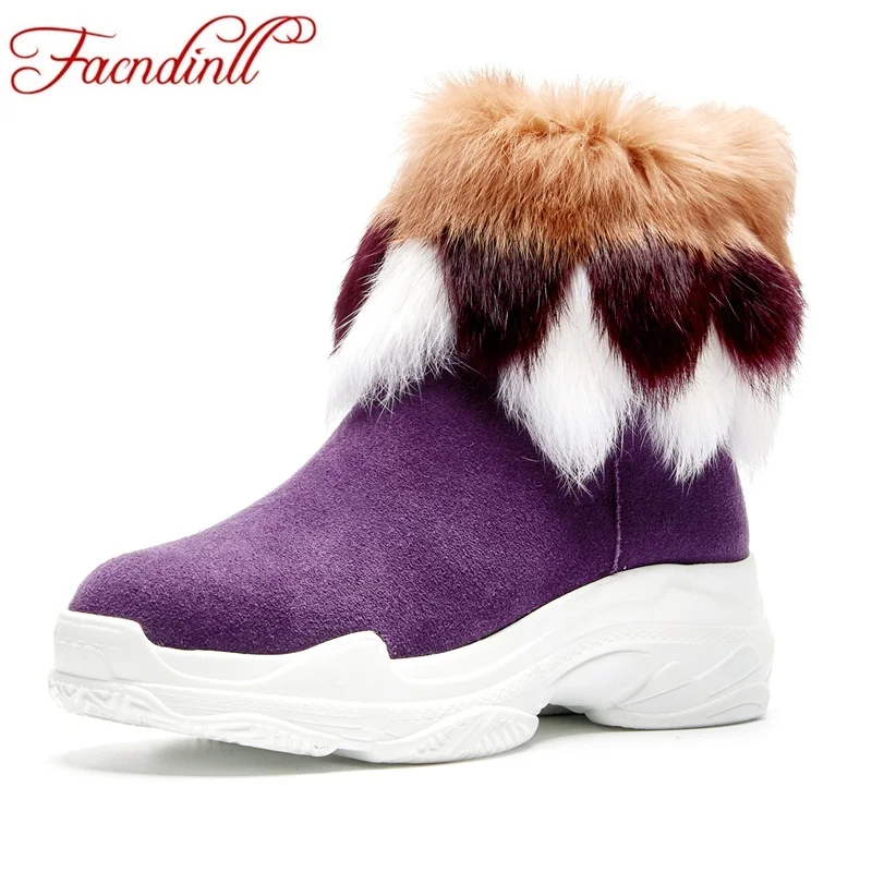 

FACNDINLL high style women winter shoes warm snow boots zipper inside fur real leather woman casual ankle boots shoes size 34-41