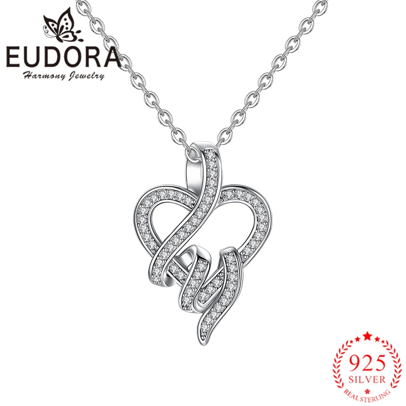 Eudora Authentic 925 Sterling Silver Sweet Heart Pendant Necklaces