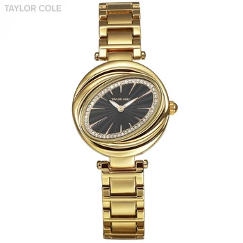 

Taylor Cole Brand Fashion Oval Design Crystal Quartz Golden Black Hodinky Bracelet Women Stainless Steel Relogio Watches /TC100