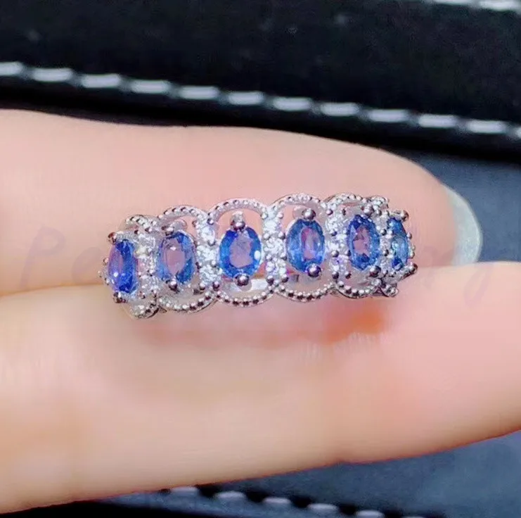 Кольцо с натуральным настоящим сапфиром, 0.35ct* 6 шт. драгоценный камень,, Настоящее серебро 925 пробы, хорошее ювелирное изделие для мужчин или женщин# J1931004