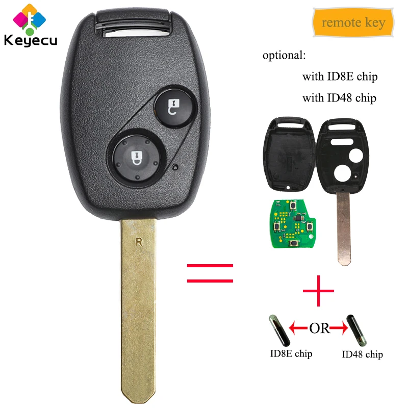 Автомобильный ключ без ключа KEYECU с 2 кнопками 433 МГц ID48/ ID8E брелок для Honda Civic CRV Jazz HRV