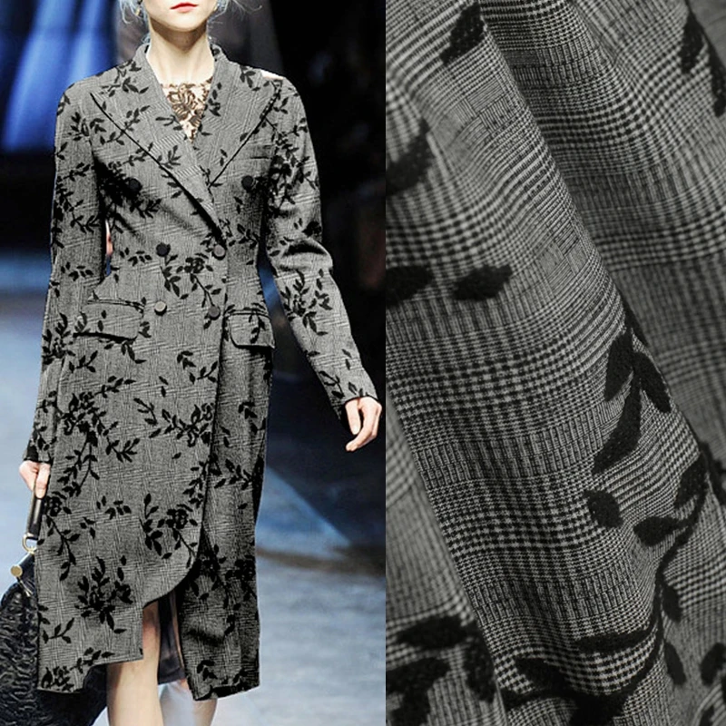 

Leaf flashy fashion High-end embroidery lace worsted wool fabric for dress coat christmas tissu au metre tecidos tissus fabrics