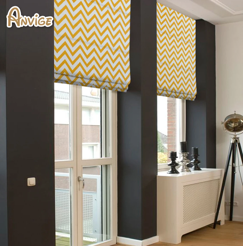 Modern Yellow Wave Printed Roman Shade  (3)