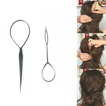 Популярная 1 пара, 2 шт., для плетения волос, для создания конского хвоста, пластиковая петля, инструменты для укладки, черный топик, конский хвост, зажим, инструмент для укладки