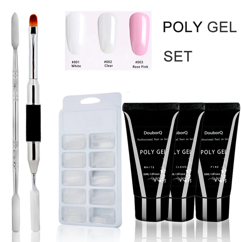 

4pcs/lot 3color Poly Gel Kits French Nail Clear Camouflage Color Nail Tip Form Crystal Acrylic Gel Slice Brush Nail Gel