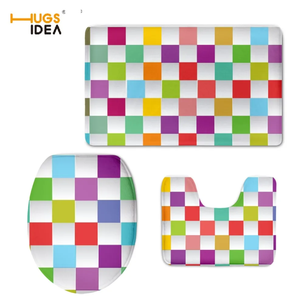 

HUGSIDEA 3PCS Set 3D Multi-color Printing Warm Toilet Seat Covers Home Decor Bathroom Non-slip Carpet WC Soft Toilet Lid Cover