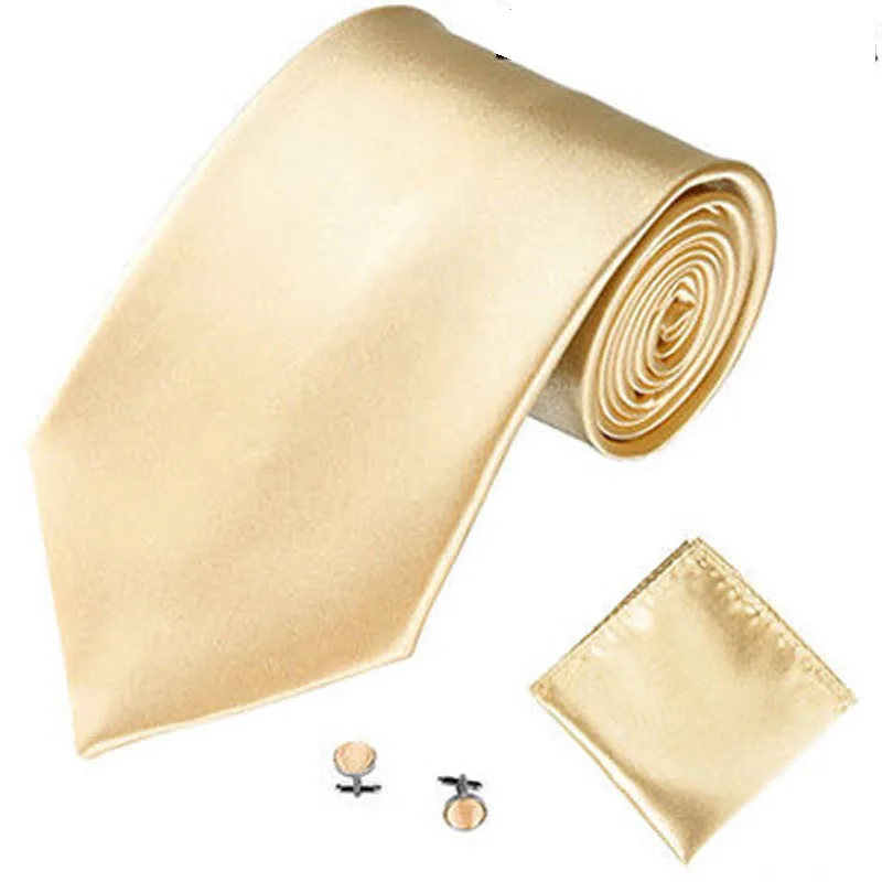 Мужские галстуки карманные Квадратные Запонки Набор 10 см шейный галстук платок носовые платки свадебный бизнес галстук жениха - Цвет: 7 champagne