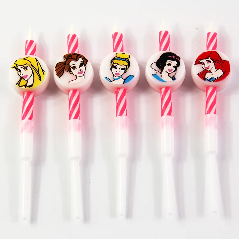 

5pcs/lot Disney Princess Cake Candles Cartoon Party Candles Happy Birthday Party Cake Topper Party Decor Supplies