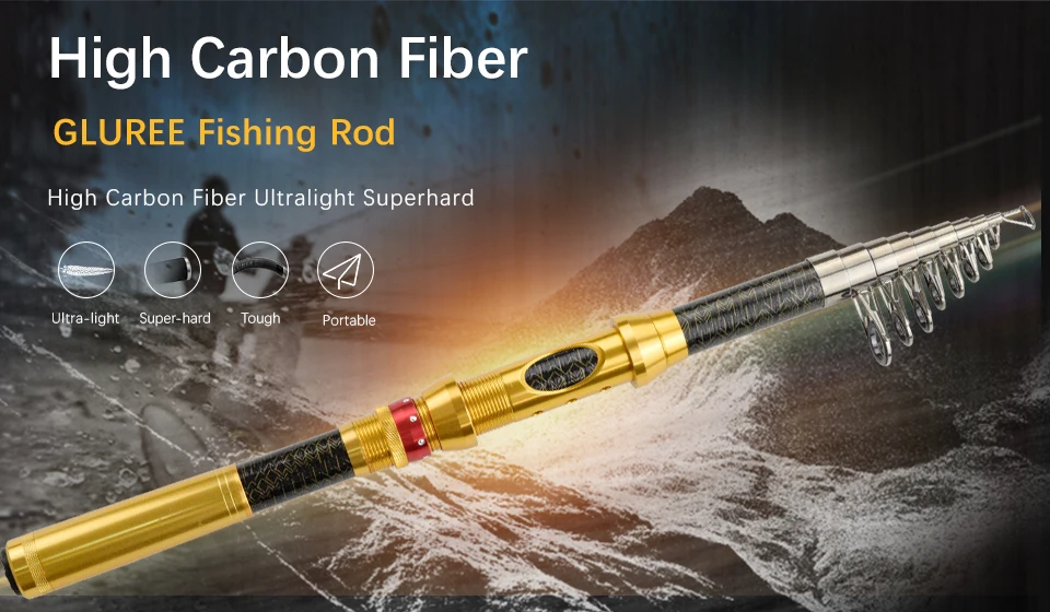 GLUREE 99%Carbon Portable Telescopic Fishing Rod Sea Rod1.82.12.42.73.0M Ocean Rod Spinning Fishing Tackle Golden Handle (7)