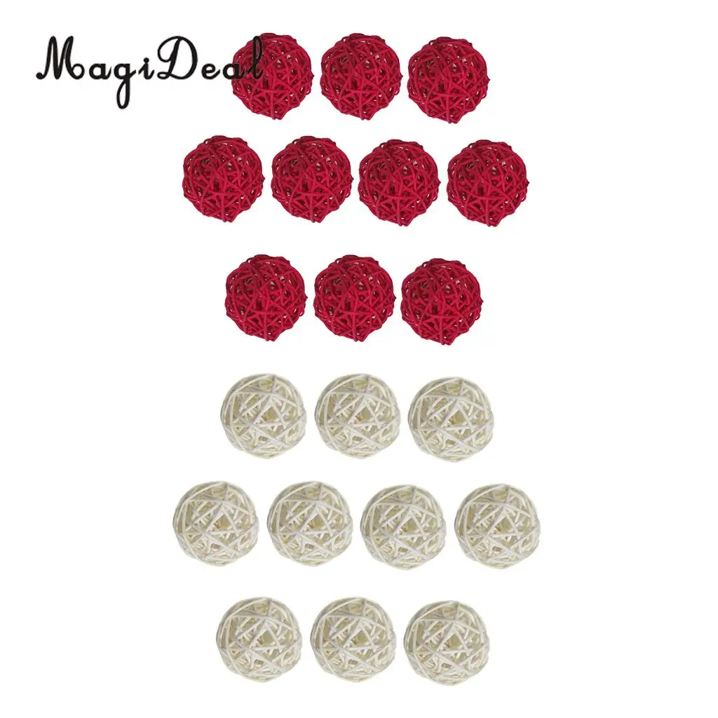 20 Pcs Red&White Rattan Wicker Balls Vase Fillers for Wedding Party Christmas Decoration, Decorative Spheres Rattan Twig 5cm
