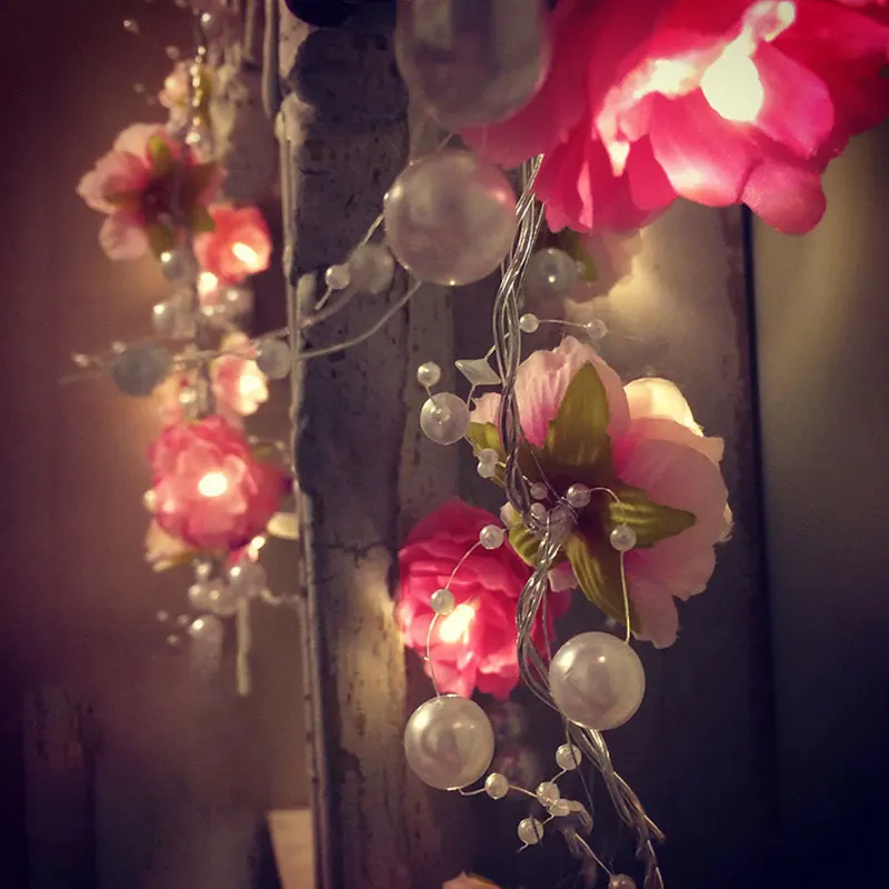 LED Rosa flor con decoración abalorio Luces de hadas guirnalda fiesta boda Navidad Hada 2 M 20 LEDs MYC LED Rosa flor con decoración abalorio Luces de hadas guirnalda fiesta boda Navidad Hada 2 M 20 LEDs MYC