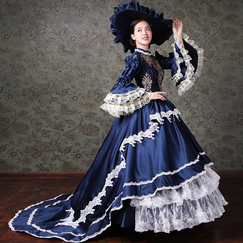 Осенне-зимнее синее и Зеленое Длинное Платье Marie Antoinette платье для балла маскарада театральные костюмы