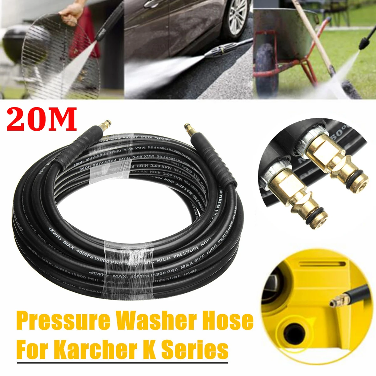 

20M 1/4 Pressure Car Washer Hose With Yellow Quick Connect Adapter For Karcher K Series