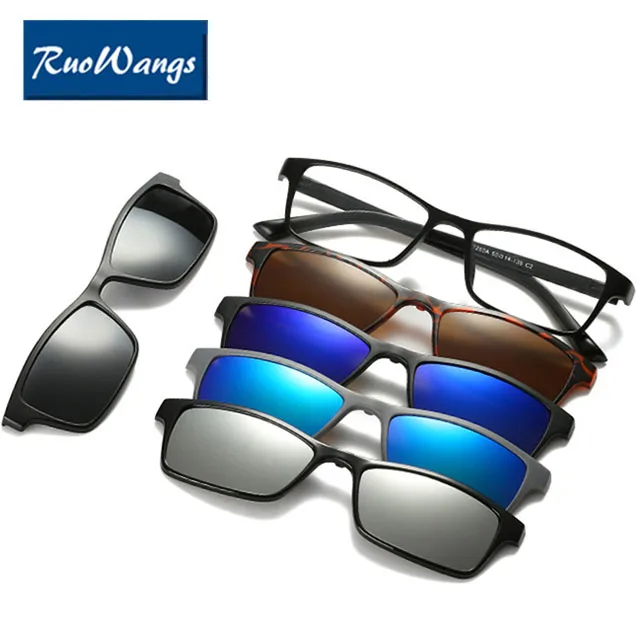 

RuoWangs Fashion Spectacle Frame Men Women Myopia With 5 Clip On Sunglasses Polarized Magnetic Glasses For Male Eyeglasses clip
