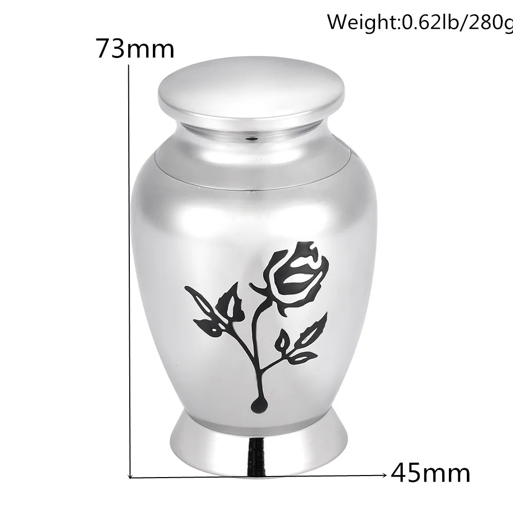 Rose Flower Print Engraveable Metal Mini Cremation Urns 316L Stainless