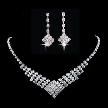 Серебряные свадебные формальные ювелирные изделия Кристалл Стразы ожерелье серьги набор для вечерние украшения#11