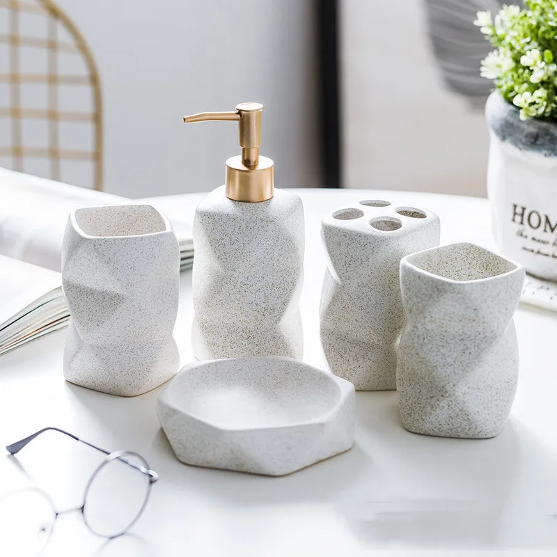 

Gift Sets Bath Accessories Simple Ceramic Toiletries Four or Five Sets of Nordic Bathroom Dispenser Soap Dishes