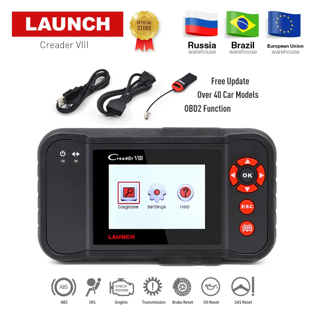 

2018 New Code Reader Launch creader VIII 8 Support 4 system ENG ABS SRS AT Airbag Oil SAS Reset Functions pk CRP129 obd2 Scanner