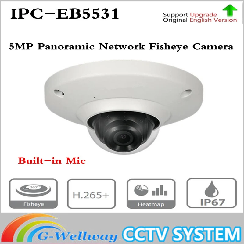 

Dahua 5MP Panoramic Network 1.4mm Fisheye IP Camera IPC-EB5531 Built-in Mic CCTV H.265/H.264 3DNR AWB AGC BLC IP67 PoE Detection