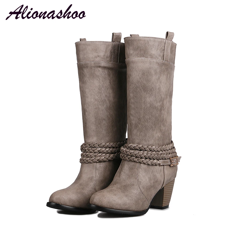 Alionashoo/большой размер 47; женские сапоги до колена ковбойские женские ковбойские ботинки с кружевом и цепочкой; обувь в ковбойском стиле мотоботы