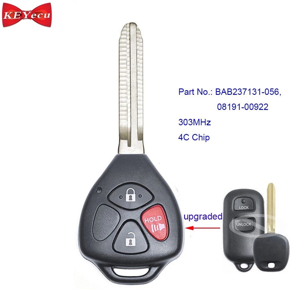 

KEYECU for Toyota Avalon Camry Corolla Sienna Tacoma Modified Remote Control Car Key Fob 303MHz BAB237131-056