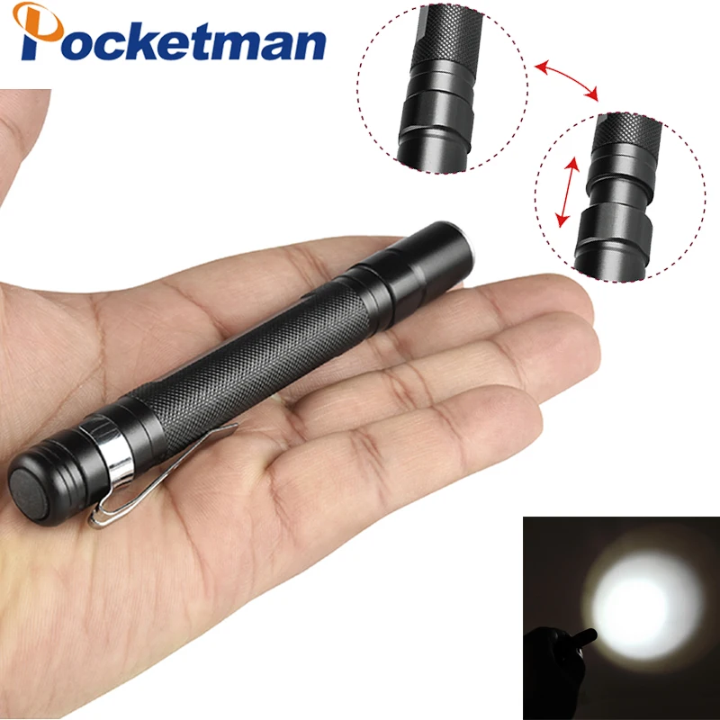 

XPE LED 480 LM Flashlight Pocket Torch Light 1 Mode Telescopic Zoomable Tail-Cap Switch With Clip (AAA Battery Power)