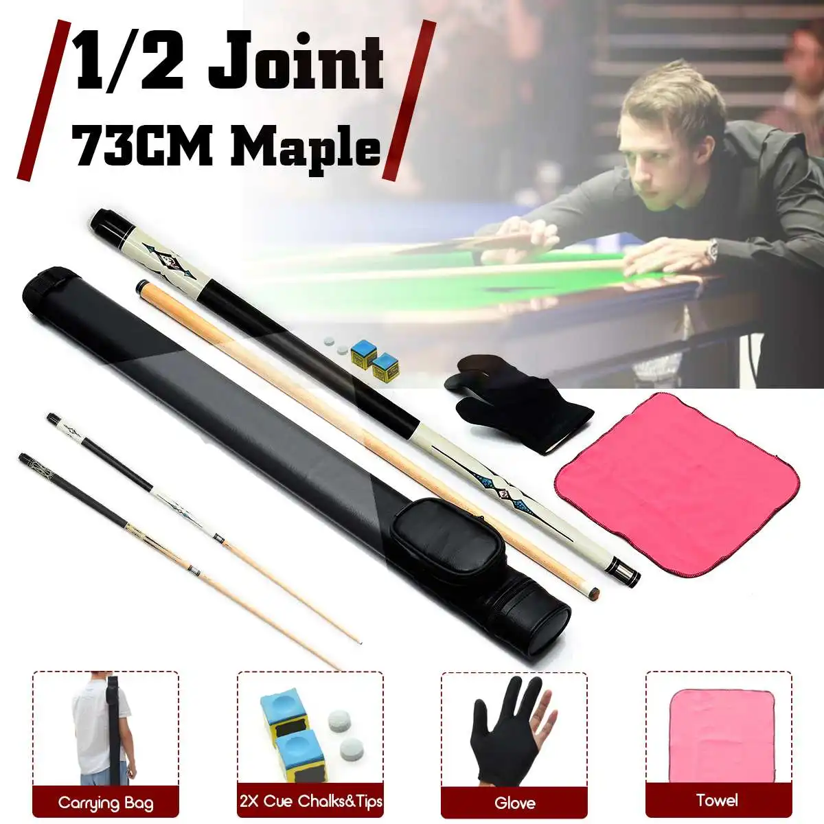 

8Pcs/set 145cm 1/2 Structure Half / ALL Maple Pool Cue Billiard House Bar Pool Cue Entertainment Snooker Accessories Tools