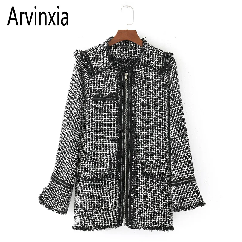 

Arvinxia ZA New Arrivals Zipper O Neck Women Coats Fashion Winter Plaid Woman Suit Jackets Europe Style Long Sleeve Lady Outware