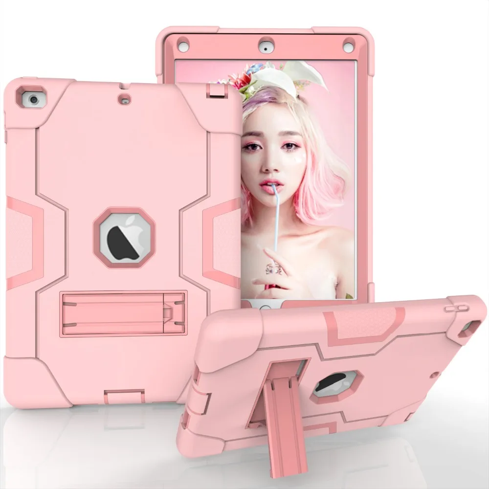 

Silicone + PC Armor Shockproof Case Cover For ipad Air 1 - A1474`A`A1475`A1476 , Bracket Heavy Duty Hard Case Body Cover-YCJOYZW