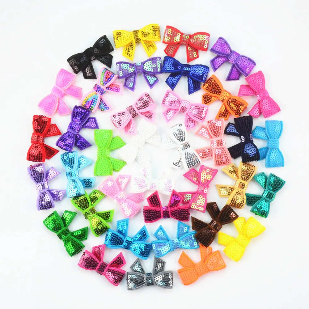 

120pcs/lot 37 Color U Pick 1.8'' Petite Glitter Embroidered Sequin Bows DIY Newborn Headband Garment Shoes Accessories HDJ108