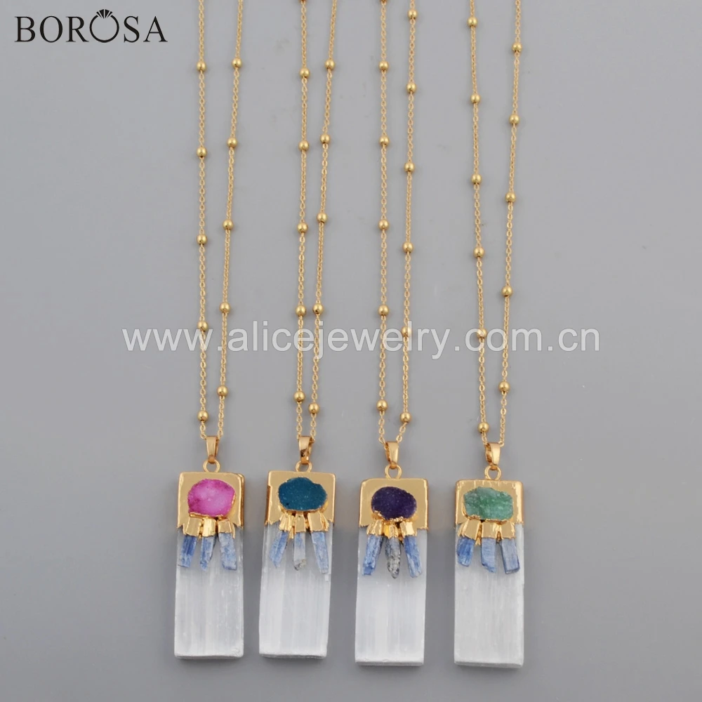 BOROSA 5 шт 20 &quotПрямоугольник Золотой Цвет селенитовый Камень &amp натуральный Кианит