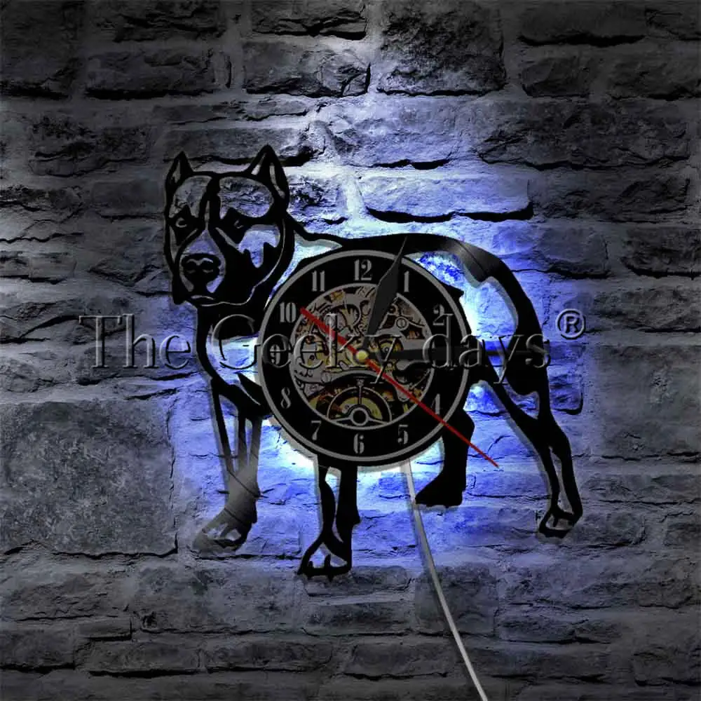 

1Piece American Bully Pitbull Vinyl Record Wall Clock Home Decor Pet Puppy Animal Dog Modern Wall Lamp Decorative Lighting