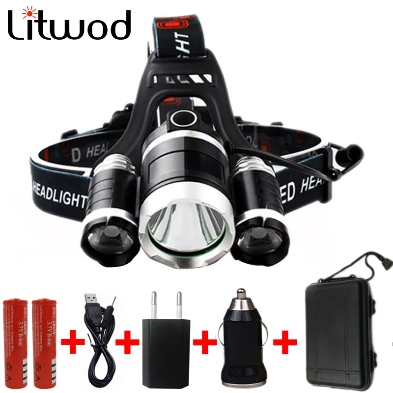 

Z20 3*Cree xml t6 USB Power Led Headlight Headlamp 10000 lumen Rechargeable Head Lamp Torch 18650 Battery Hunting Fishing Light