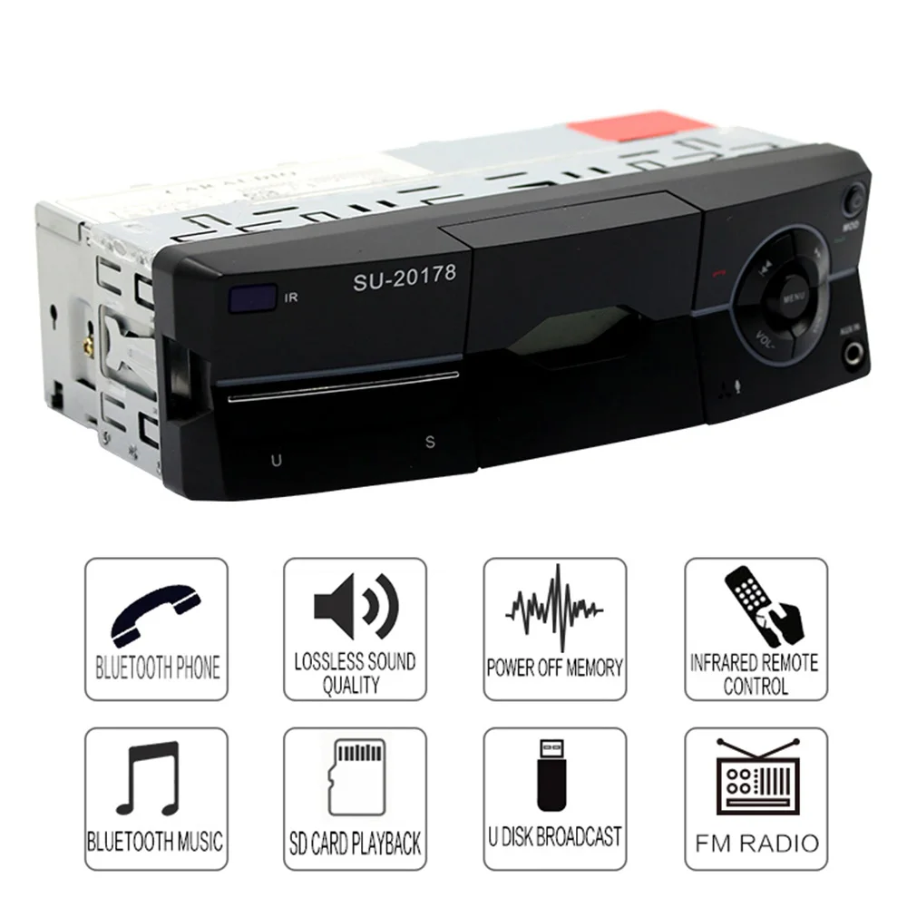 

MP3 player 1 Din Bluetooth Vehicle Car MP3 Player Stereo Audio Player with FM Radio Mobile Phone Bracket U Disk Remote Control