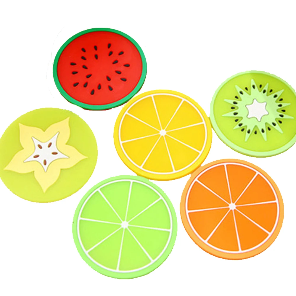 

6 Pieces of Fresh and Lovely Fruit Pattern Coffee Cup Mat, Mug Mat, Soft, Skid Proof and Heat Insulation.