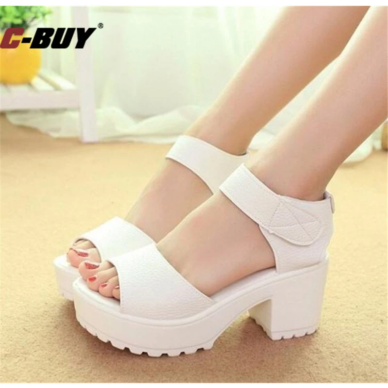 

Boho Sandals Women Sandals Hook & Loop 2017 Platform High Heels Lightweight EVA Cut-Outs Sandals Open Toe Black White Color LX
