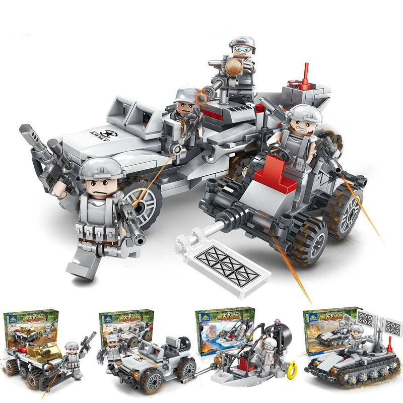 4pcs//set 4in1 Military Jungle Field Vehicles Building Blocks Bricks Figures Toys