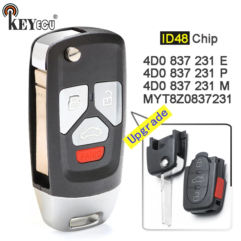 KEYECU ID48 чип P/N: MYT8Z0837231/4D0 837 231 E/M/P Модернизированный флип 3+ 1 4 кнопки дистанционного брелока для Audi A4 A6 A8 S4 S6 S8