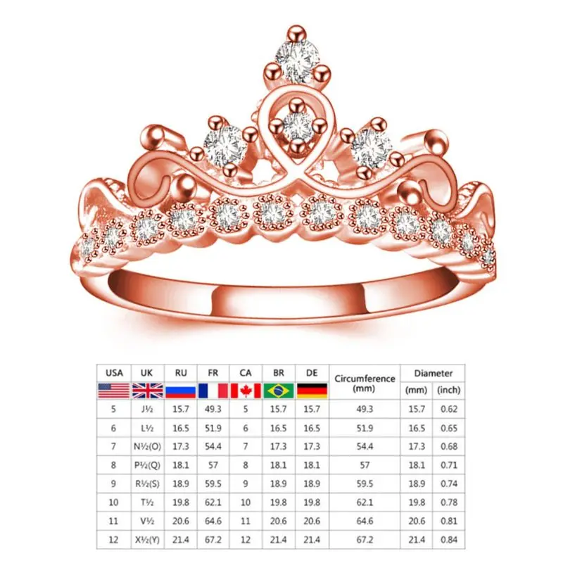 

Fashion Silver Rings Crystal Heart Rings for Women Romantic Princess Crown Zircon Ring Jewelry Women's Engagement Party Rings