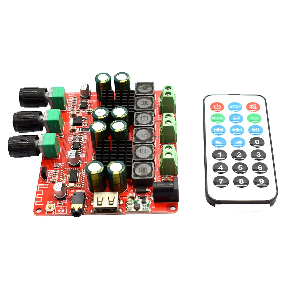 TPA3116 2,1 2x50 Вт+ 100 4,2 Bluetooth цифровой сабвуфер усилители FM USB HiFi усилитель мощности аудио Плата+ пульт дистанционного управления T0694