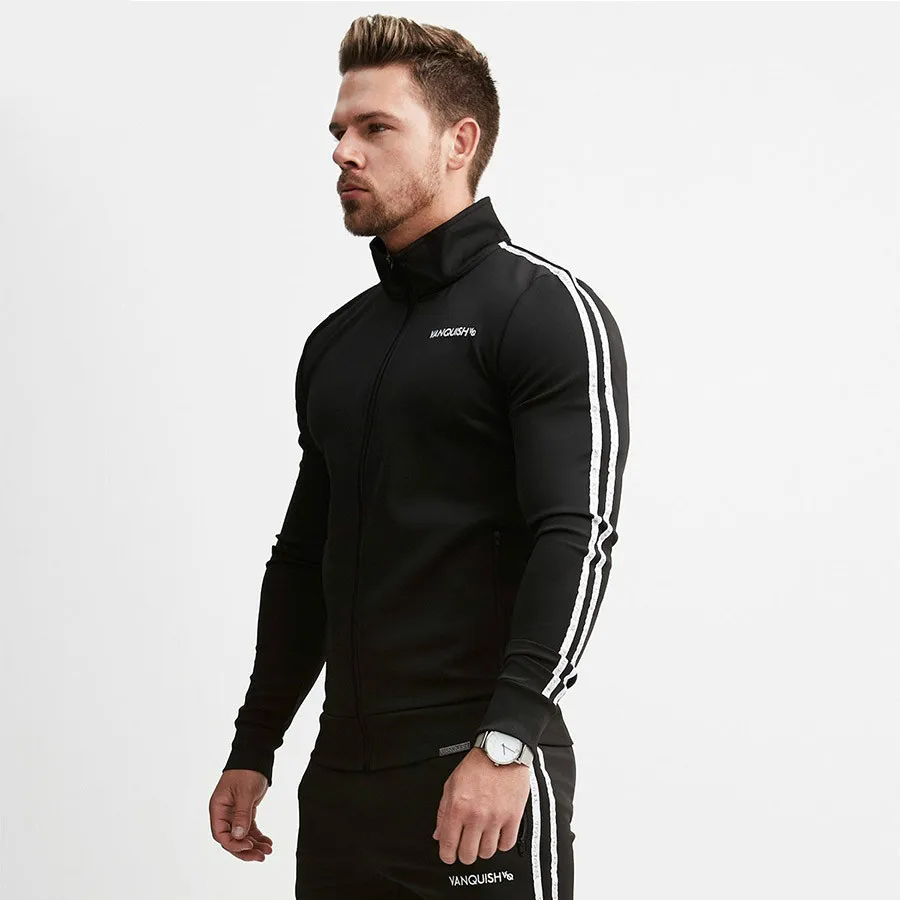 Brand Running Jacket Men Sports Fitness Long Sleeves Hooded Sweatshirts Striped Zipper Hoodies Gym Training Run Coat Jackets |