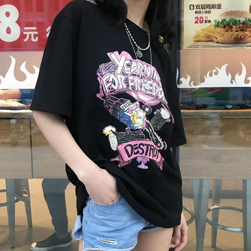 Женская футболка,, Harajuku, уличная одежда, топы, хип-хоп, скейтборд, свободная, короткий рукав, негабаритная, летняя футболка, футболка, женская