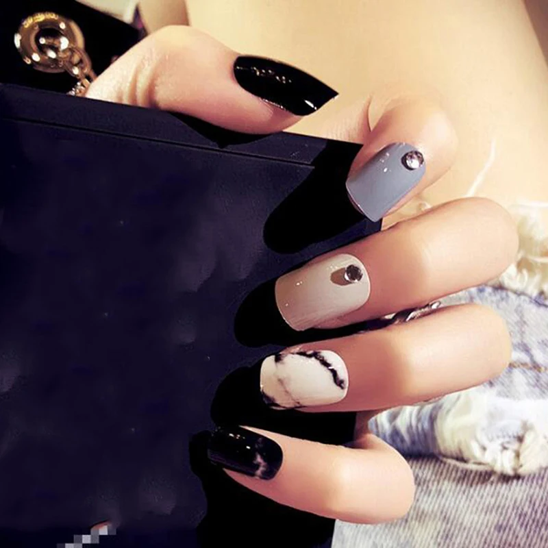 

24pcs/set False Nail Art Tips Short Nails Diy Manicure Full Cover Tools Fake Fingernails False Nails With Glue
