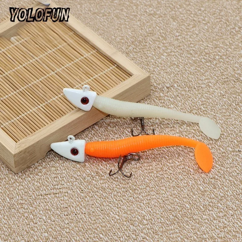 

2 Pieces/Box 4g 5g 7g 9g Jig Hook With Soft Plastic Lure Sets used for bass fishing lure TPR Illuminated Paddle Tail Softbait