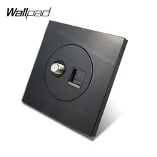 Wallpad L6 антенна спутниковая ТВ RJ45 CAT6 Ethernet компьютерный сокет данных выходное отверстие аксессуары для проводки черная панель из закаленного стекла