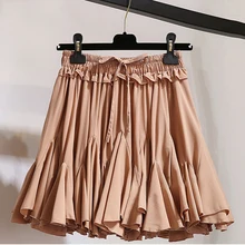 Женская летняя Корейская юбка с высокой талией, пышные плиссированные мини юбки, шифоновые свободные женские повседневные элегантные тонкие однотонные юбки для девочек