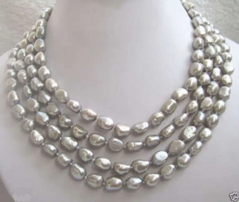 SUPER LONG 100 INCHES Natural 9-10mm Baroque Silver Freshwater Pearl Necklaces ^^^@^Noble style Fine jewe FREE SHIPPING | Украшения и