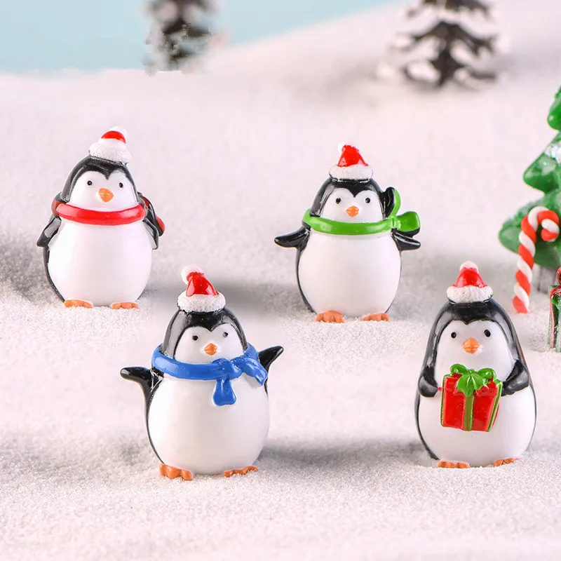 

4pcs Cute Christmas Mini Penguin Fairy Garden Miniatures Resin Craft Terrarium Figurines Micro Snowscape Accessories DIY Decor