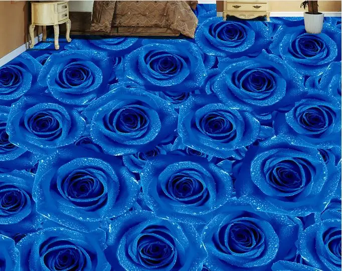 

customize 3d room flooring wallpaper landscape 3d floor blue Rose murals PVC 3d floor painting self adhesive wallpaper