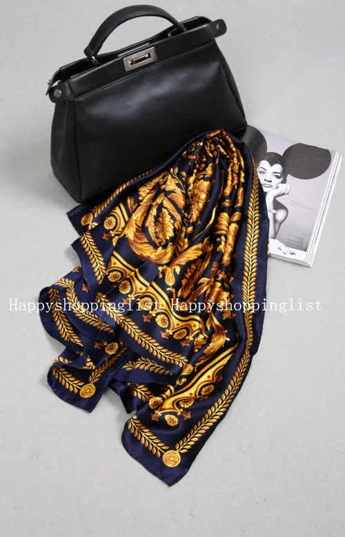 Elegante marca hecha a mano 100% crepe satén seda liso 110 cm bufanda - 6